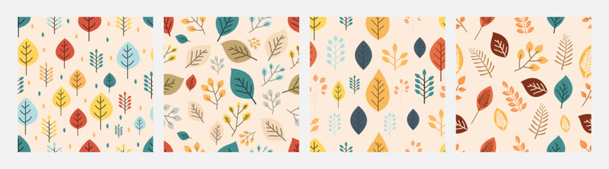 Collection of pattern autumn leaves and flowers theme, design can be for t-shirts, wrapping paper, printing needs