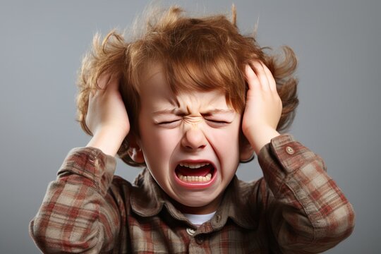 Autistic Boy Covering Ears, Overwhelmed By Sensory Input. Сoncept Mental Health Awareness, Sensory Processing Disorder, Autism Spectrum, Overcoming Challenges, Inclusive Education
