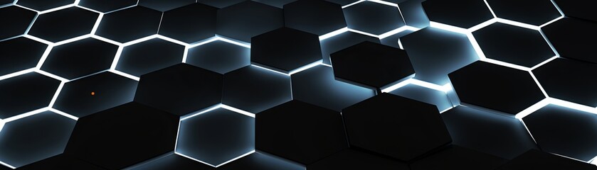 Generative AI image of Infographic honeycomb design white neon on a black background