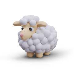 Cute little sheep on white background. Cute sheep toy for little children. Cartoon character design. Vector illustration in 3D style with white background