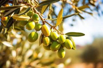 Green Olives On Branch Of Olive Tree In Spain