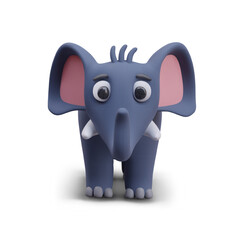 Gray elephant with big eyes. Vector kawaii character, front view. Wild animal with trunk. Vector 3D creature, isolated image. Template for kids web design