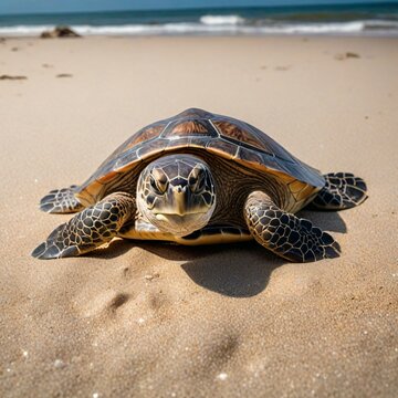 2. A picture of a floating sea turtle on the sand. 