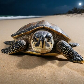 1. A picture of a floating sea turtle on the sand. 