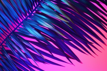 Tropical Palm Leaves In Neon Gradient, Minimal Art Concept