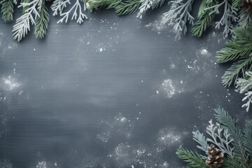 Winter Or Christmas Themed Banner With Fir Tree Twigs And Eucalyptus Leaves