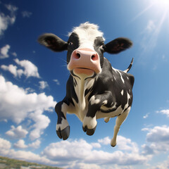 cow flying in the clouds. Generative AI.