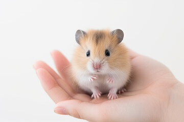 A hamster sitting on a human hand created with generative AI technology