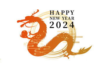 2024年　辰年　年賀状　正月　イラスト HAPPY NEW YEAR