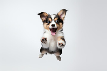 A small dog jumping up into the air