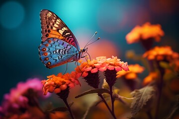 Vivid Butterflies on Colorful Flowers: A Stunning Array of Bright Hues in a Vibrant Nature Scene