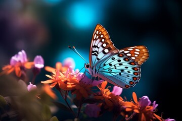 Vivid Butterflies on Colorful Flowers: A Stunning Array of Bright Hues in a Vibrant Nature Scene