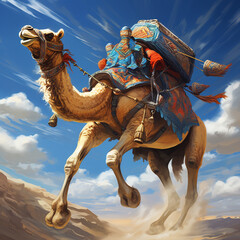 running camel in the desert. Generative AI.