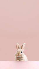 Cute brown bunny standing on pink pastel background with copy space. Happy Easter card note....