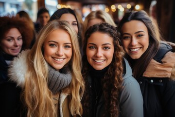 Obraz premium A group of young women stand side by side, posing for a photo.