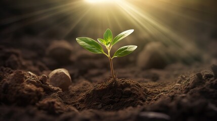 Small young sprout in flower-pot close-up, selected focus, shallow depth of field. Concept of gardening, new life and ecology. AI generated image