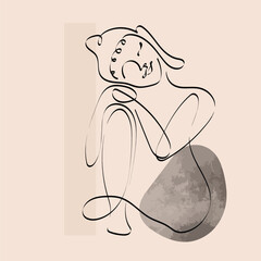 Vector drawing of a sad dog with a bag of gifts Hand drawn illustration