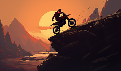 silhouette of a biker on a motorcycle. Generative AI.