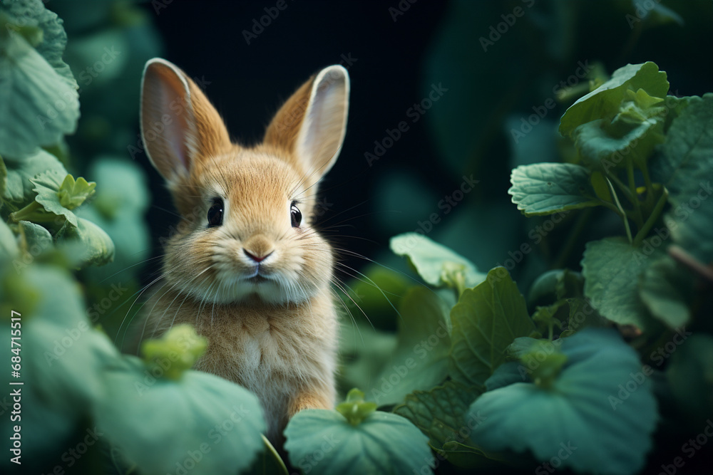 Aufkleber a charming rabbit perched on a mint green surface, its twitching nose and expressive eyes captured w
