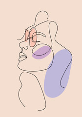 Continuous one simple single abstract line drawing of a female face Vector illustration