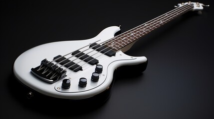 Fototapeta na wymiar A sleek electric bass guitar, its sleek lines and dark tones beautifully captured on a clear white surface, ready for a deep groove.