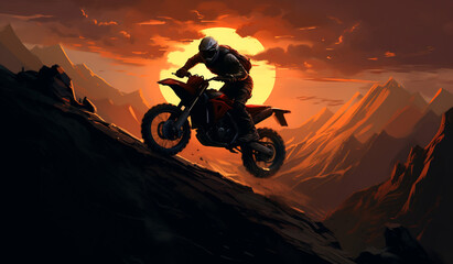 silhouette of a biker on a motorcycle. Generative AI.