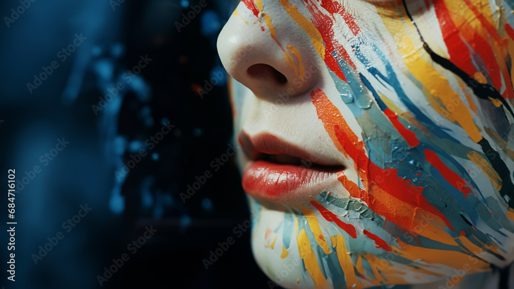 Poster close-up of a person amidst abstract digital artistry elements, illustrating the exploratory and exp