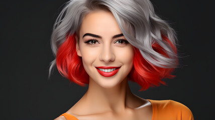 Naklejka premium Happy young and smiling woman with copy space. Well dressed against solid background.