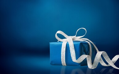 Luxury blue gift boxes with ribbon bow