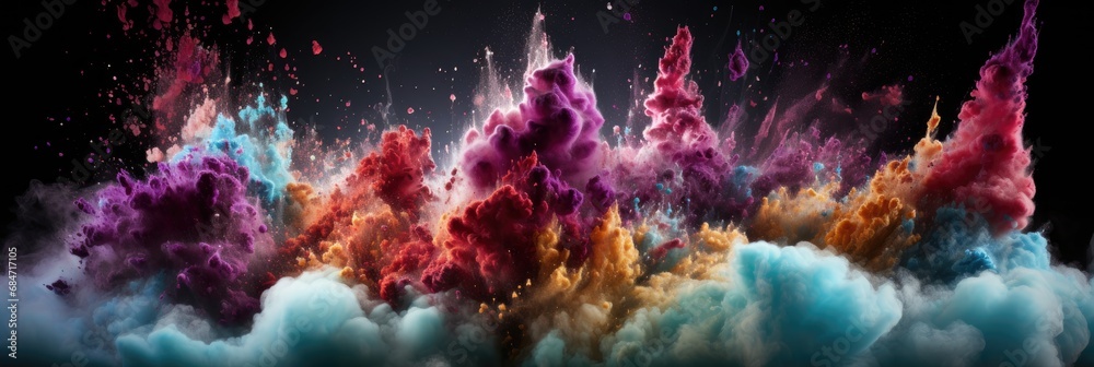 Poster a diverse collection of colorful clouds floating gracefully in the air.