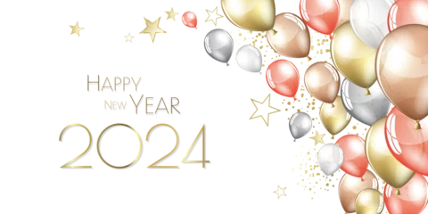 Fotobehang happy new year 2024 - Glitter gold stars background - party festive design © Orkidia
