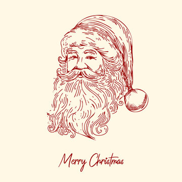 Santa Clause Face Line Art Christmas Vector