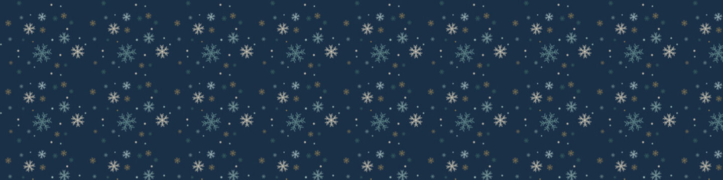 Facebook cover, social media header, web banner. Simple Christmas card with geometric motifs. Snowflakes and circles. Retro textile collection. On dack blue background