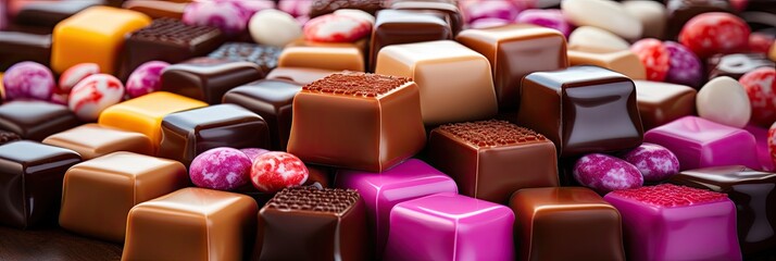 A close-up assortment of different colored chocolates.
