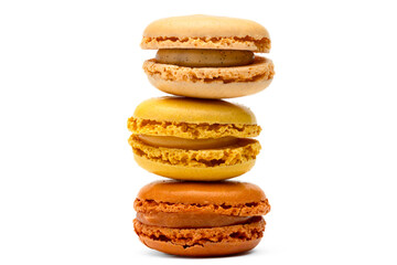 stack of colorful macarons, macarons isolated on white background