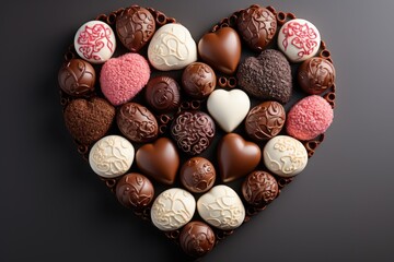Heart Assorted chocolate candieson black background