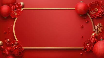 Chinese lanterns hanging with frame for design on red background, Elegant design for Chinese New Year greeting card ,copy space for text.
