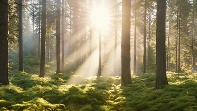 Rays of sunlight in the forest