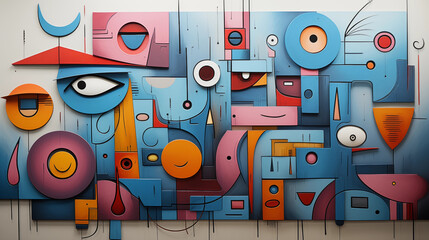 Colorful Abstract Mural: A Photo Realistic Image of a Colorful Abstract Mural Made of Geometric Shapes and Lines


