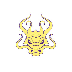 Chinese dragon head oriental Asian culture cartoon character y2k groovy style icon vector flat