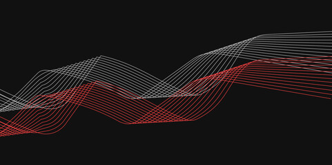 Abstract Black background with a glowing abstract waves. Abstract wave element for design. Digital frequency track equalizer, Futuristic background design. Long exposure, Light painting photography.