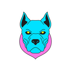 Y2k angry pitbull dog portrait cartoon character groovy style icon vector flat illustration
