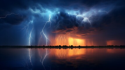 Lightning striking over the horizon