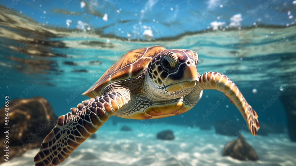 Wall mural sea turtle swimming in water