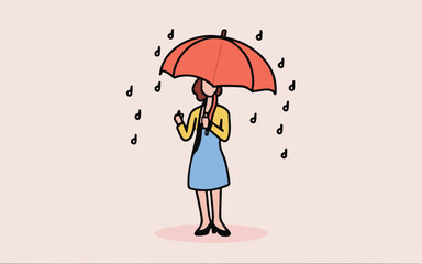 girl with umbrella walking in rain