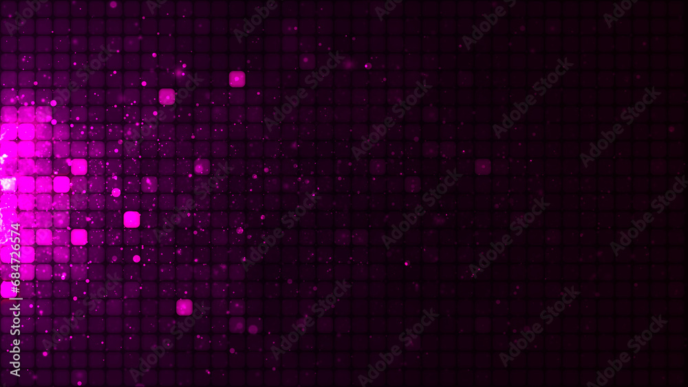 Wall mural pink mosaic background in technology concept. abstract pink led squares and particles. technology di
