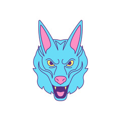 Y2k angry canine wolf surreal monster head cartoon character groovy style icon vector flat