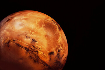 Planet Mars on a dark background. Elements of this image furnished by NASA