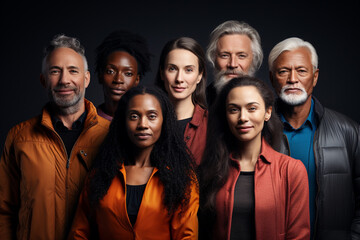 Fototapeta premium Celebrate the beauty of diversity with a collection of portraits featuring individuals of various ethnicities, ages, and genders. Ai generated