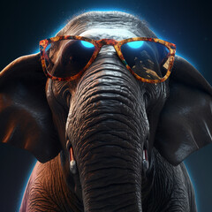 portrait of a elephant wearing sunglasses. Generative AI.